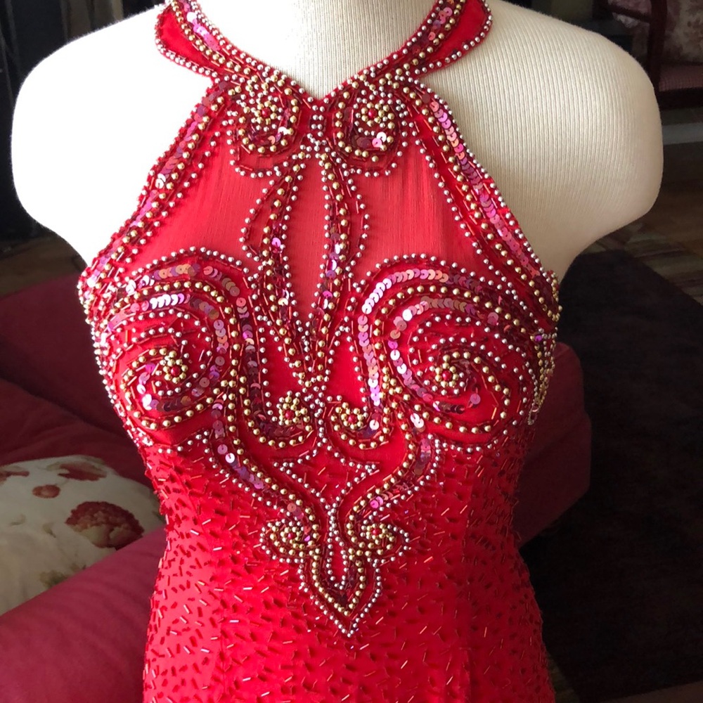 Gorgeous red beaded Prom gown.